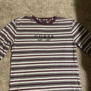GUESS L.A. Men's M Long Sleeve Striped Purple + Green Tee Shirt Y2K EUC